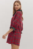 Plaid Ruffle Trim Button Dress | Red