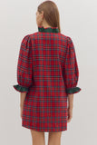 Plaid Ruffle Trim Button Dress | Red