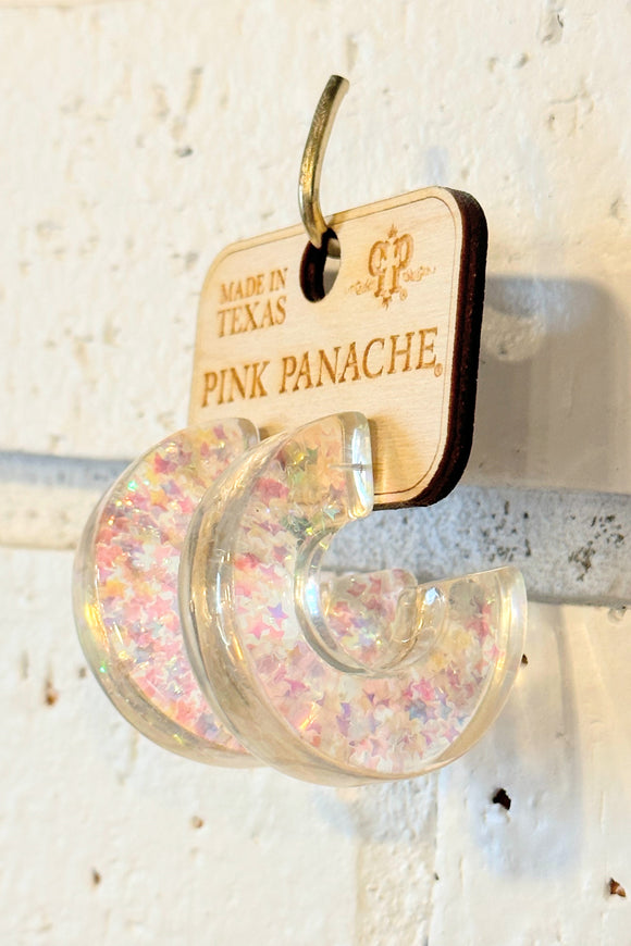 Acrylic Star Glitter Hoop Earrings | Iridescent Star | Pink Panache