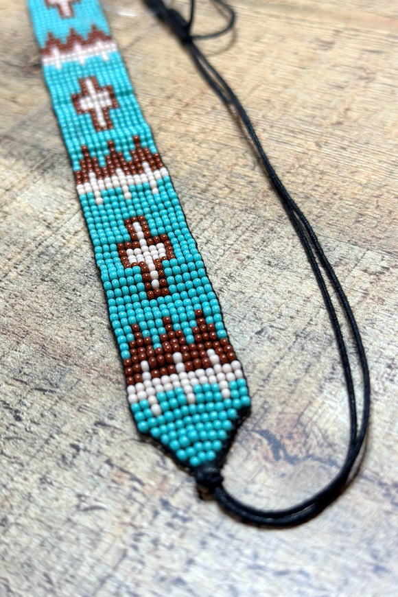 Seed Bead Aztec Hat Band | Turquoise