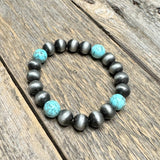 Western Beaded Stretch Bracelet | Silver+Turquoise