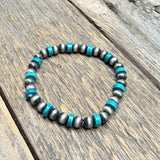 Western Beaded Stretch Bracelet | Turquoise+Silver