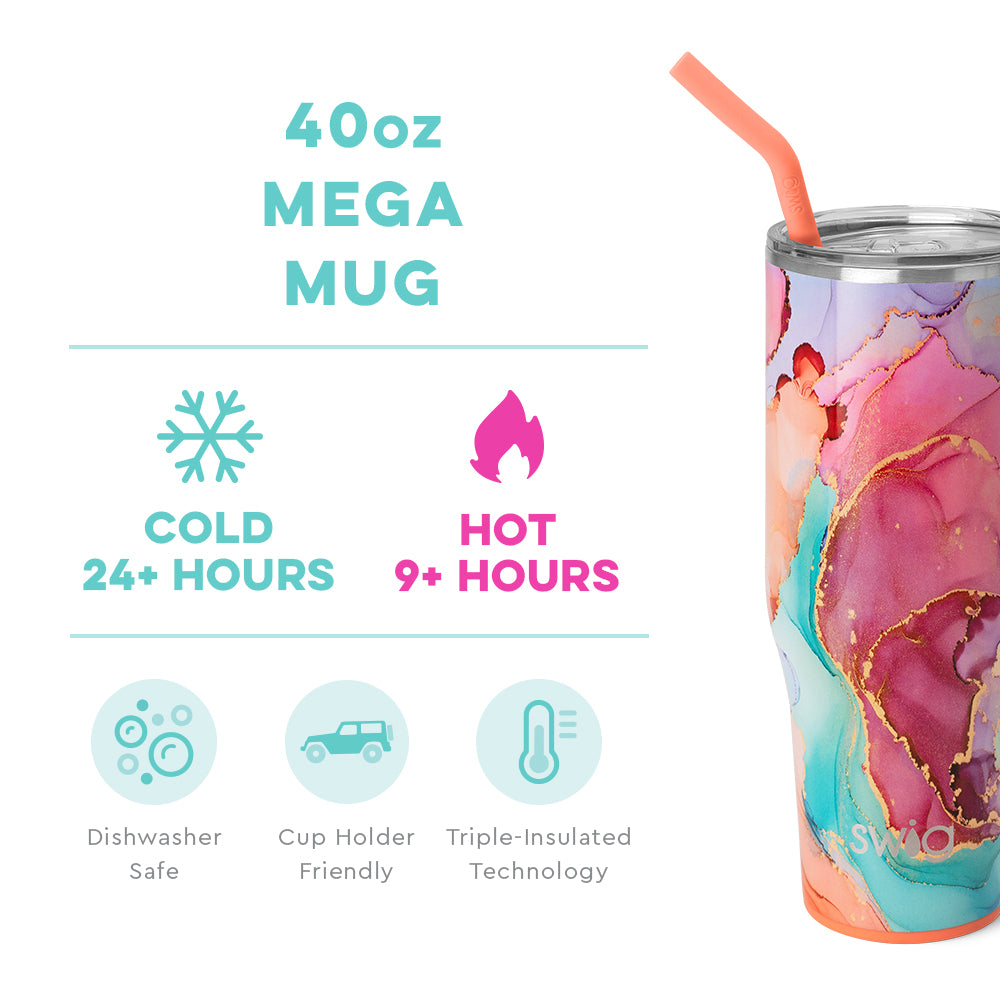 Swig 40 Oz Stainless Steel Mega Mug With Handle Lid and Straw With