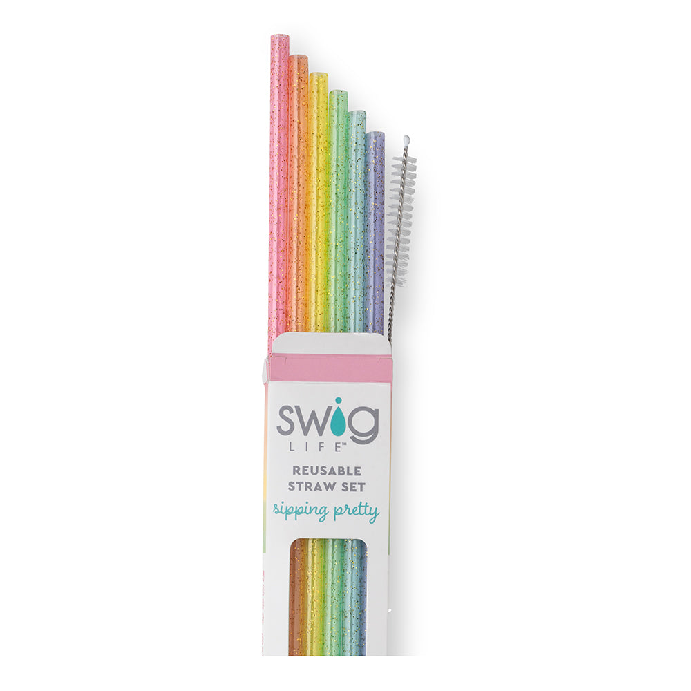 Mint/Green/Red Swig Flexible Silicone Tip Reusable Straw Set