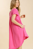 Hi/Low Linen Scoop Dress | Hot Pink