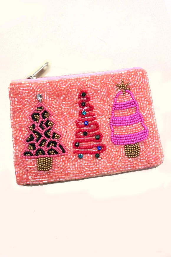 Christmas Trees Pink | Seed Beed Coin Purse Pouch