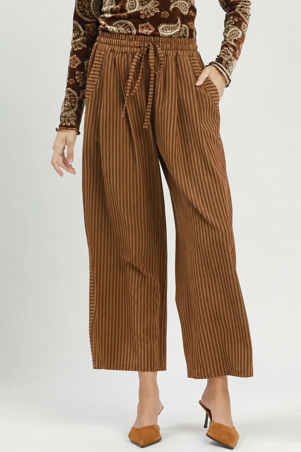 Stripe Wide Leg Pants | Cappuccino