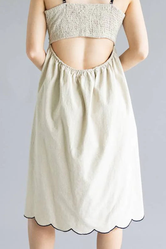 Embroidered Linen Tropical Dress | Black/Natural