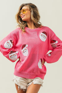 Sequin Santa Patch Sweater | Pink