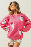 Sequin Santa Patch Sweater | Pink