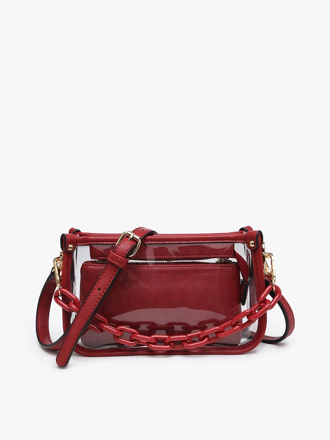 Jessica Clear Vegan Leather Crossbody | Crimson