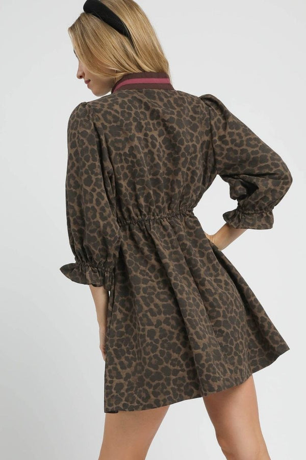 Leopard Puff Sleeve Dress | Chocolate