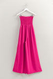 Tie Front Smocked Flowy Leg Jumpsuit | Raspberry