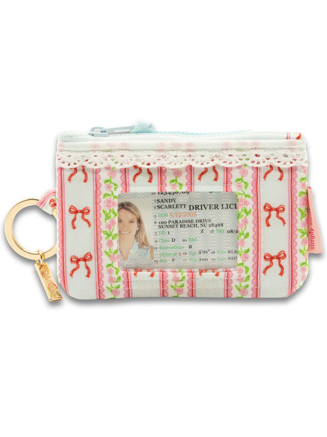 Zipper ID Keyring Wallet | Pink Bows Roses