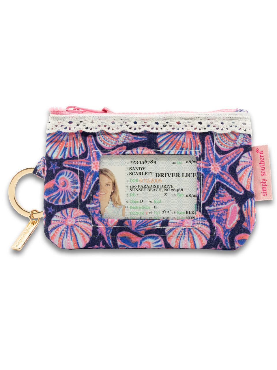 Zipper ID Keyring Wallet | Bright Seashells