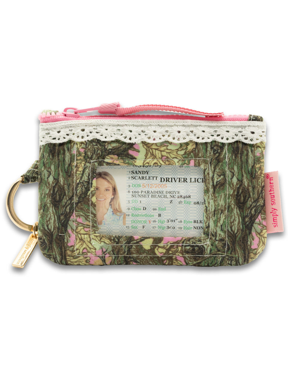 Zipper ID Keyring Wallet | Camo Pink