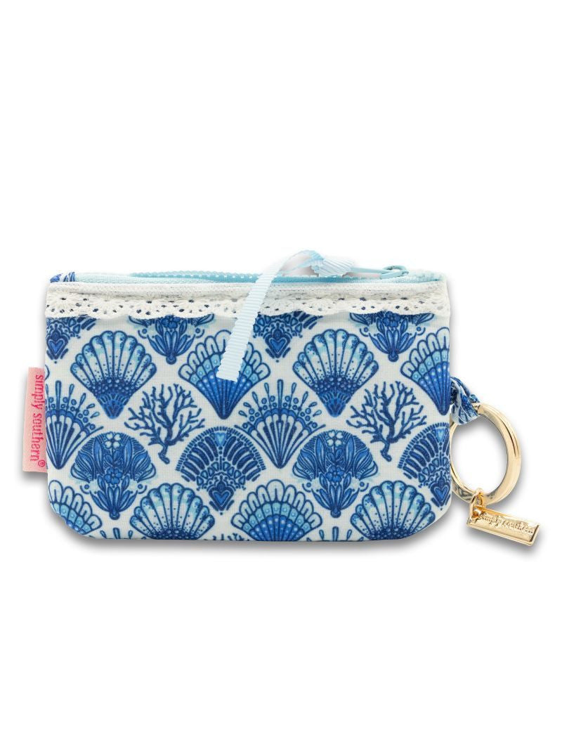 Zipper ID Keyring Wallet | Blue Seashells