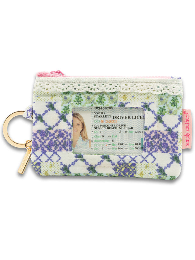 Zipper ID Keyring Wallet | Floral Patch Purple
