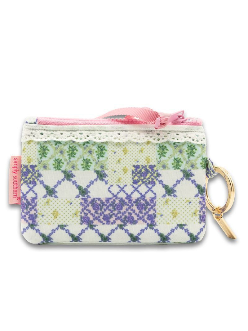 Zipper ID Keyring Wallet | Floral Patch Purple