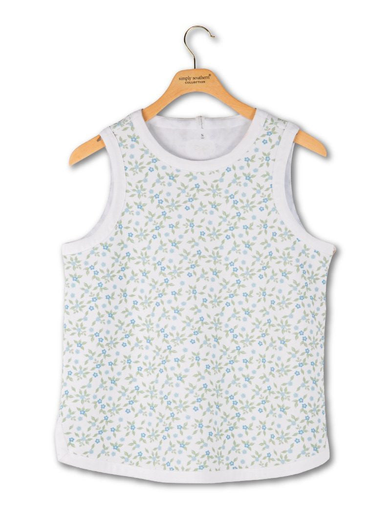 Luxe Floral Tank+Pintuck Short Set | Light Blue