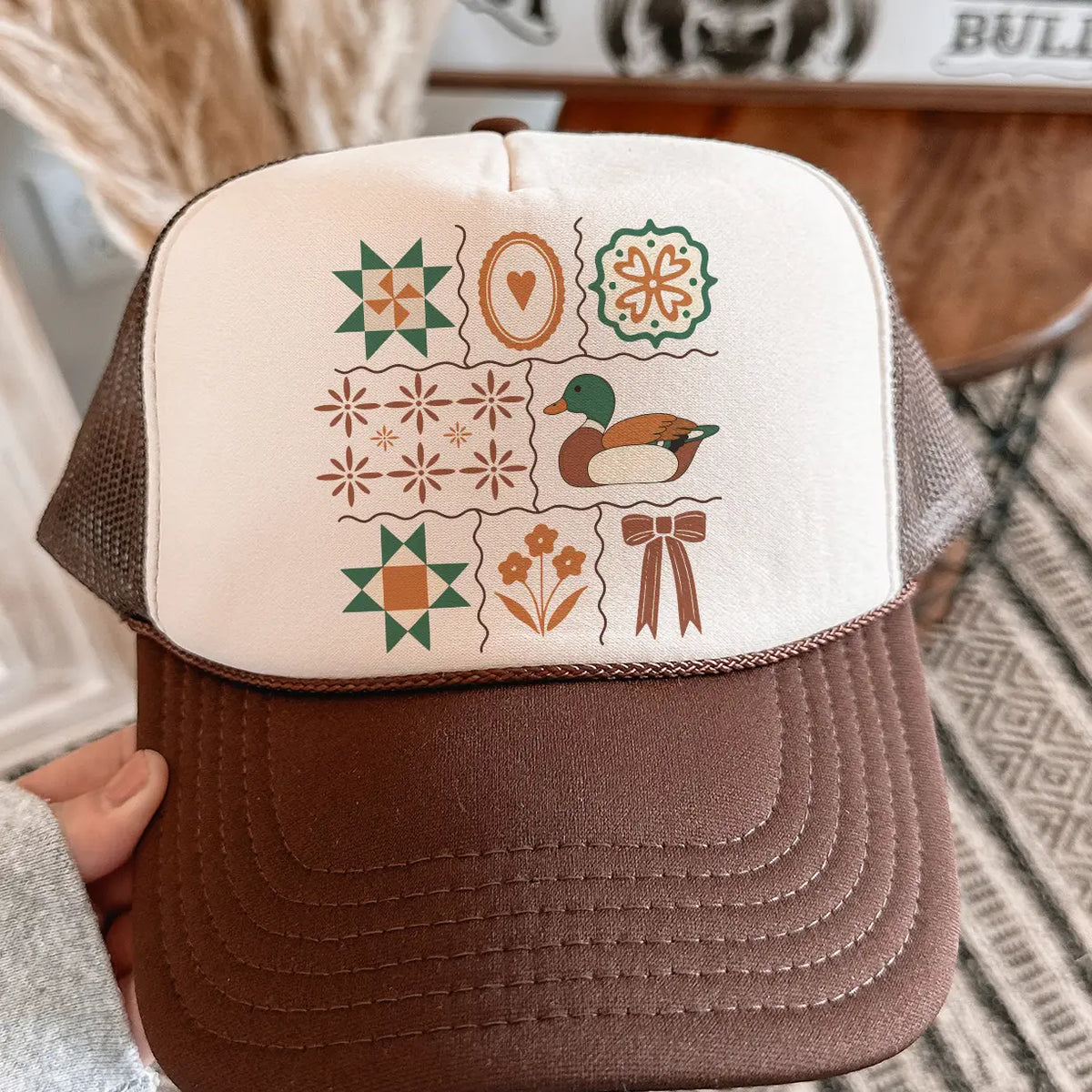 Grandma Core Folk-art Mallard Foam Trucker Cap | Brown/Tan