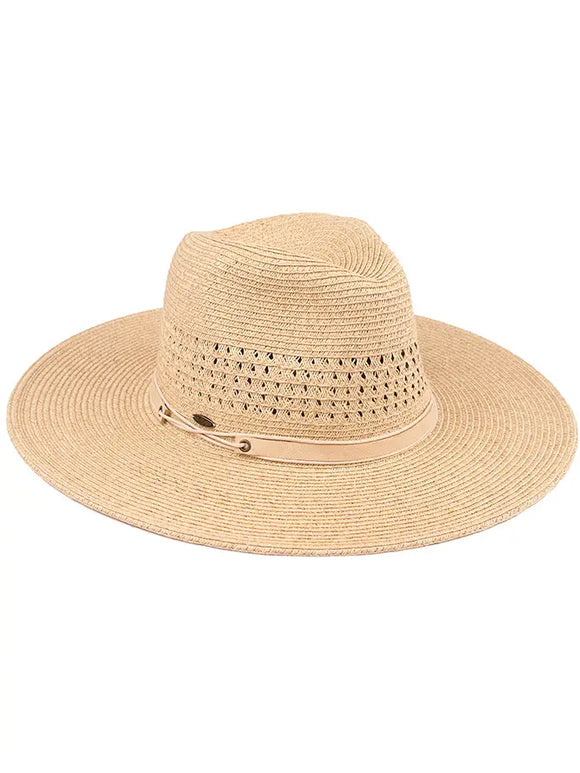 C.C Straw Faux Leather Band Sun Hat | Sand