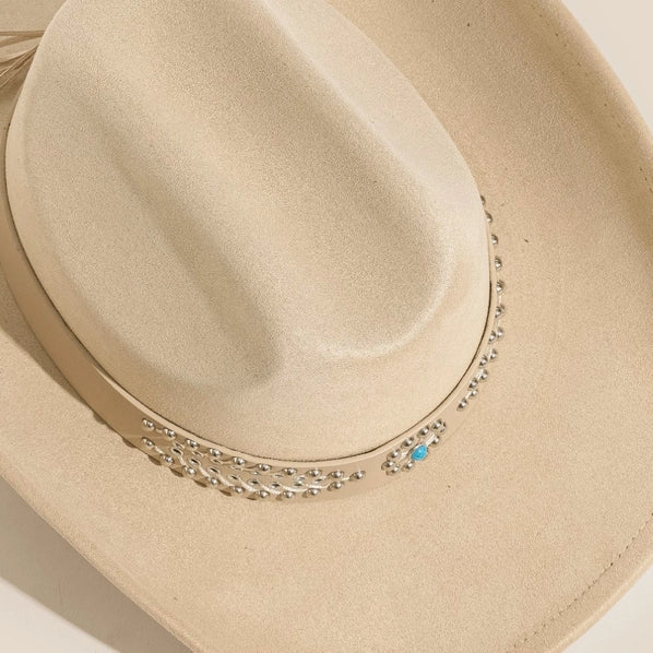 Western Turquoise Beaded Cowboy Hat | Cream