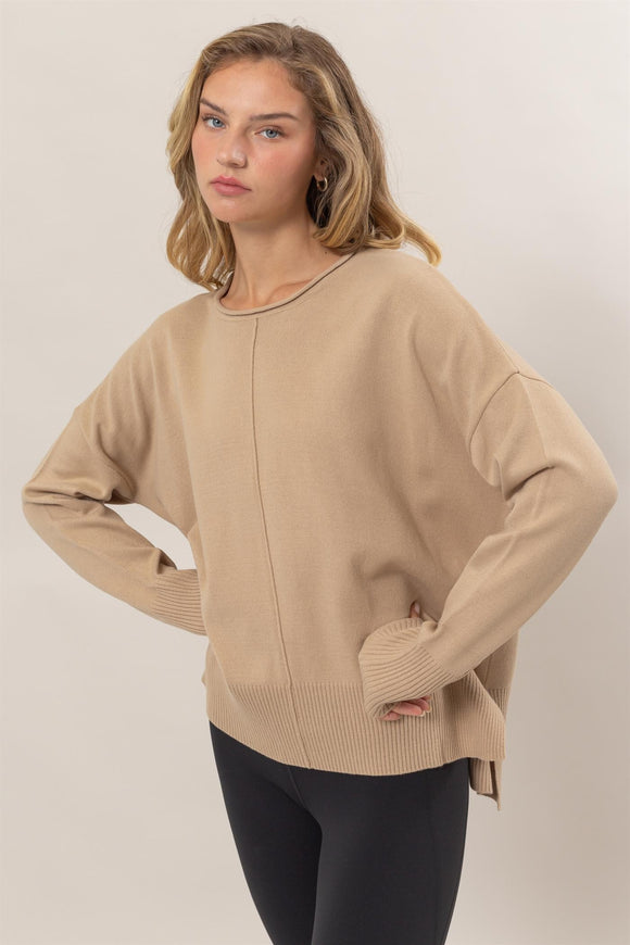 Relaxed Fit Pullover Sweater | Taupe