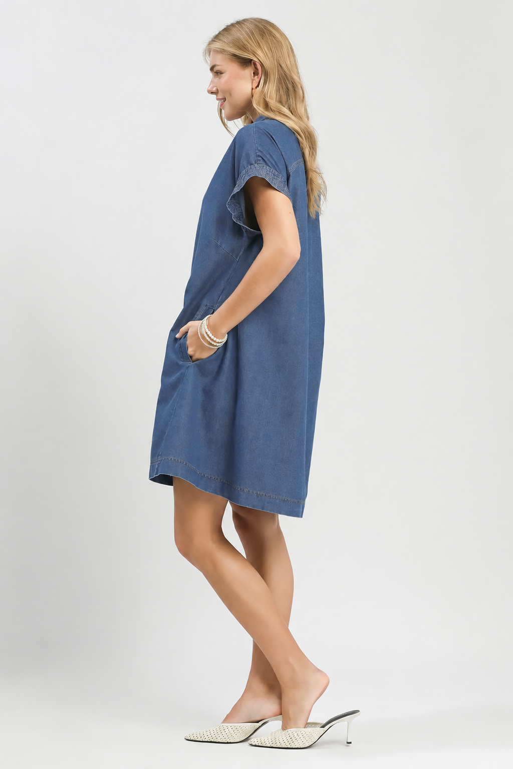 Chambray Button-Front Shirt Dress | Medium Wash