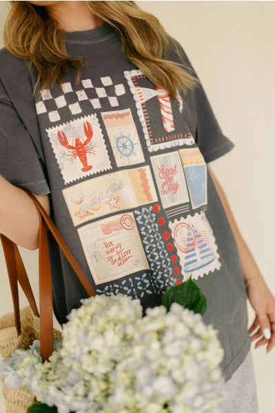 Seas The Day Matchbox Stamp Tee | Graphite