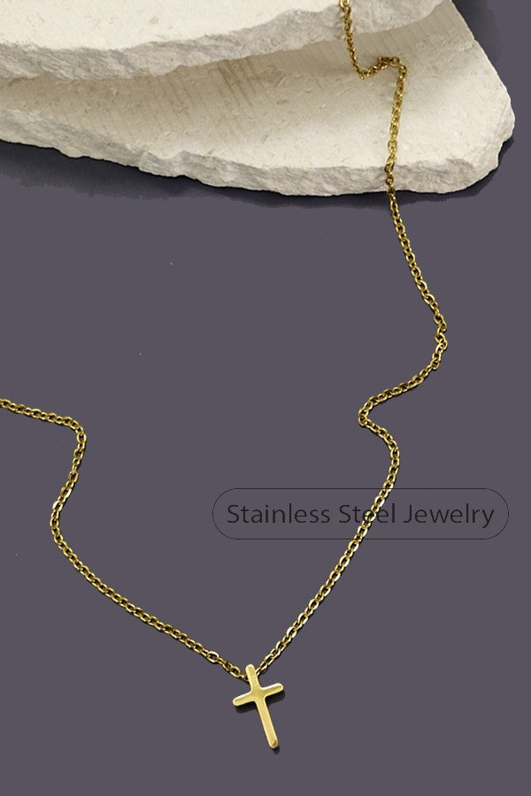 18k Stainless Steel Cross Necklace | Gold