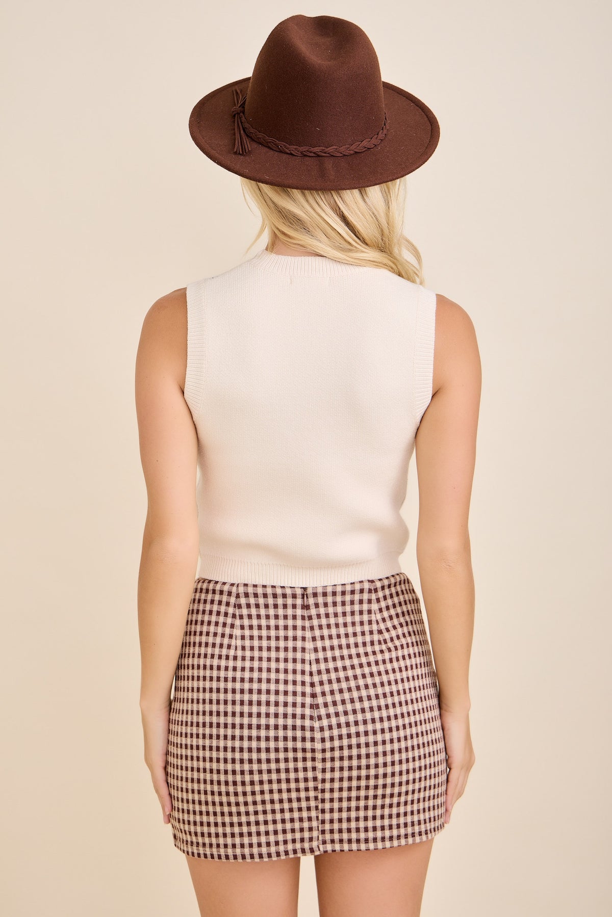 Horse Print Knit Vest Top | Natural