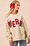 Merry Plaid Side Bow Patch Sweater Top | Cream
