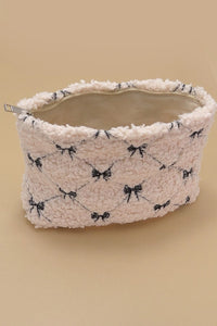 Bow Lamb Wool Cosmetic Bag