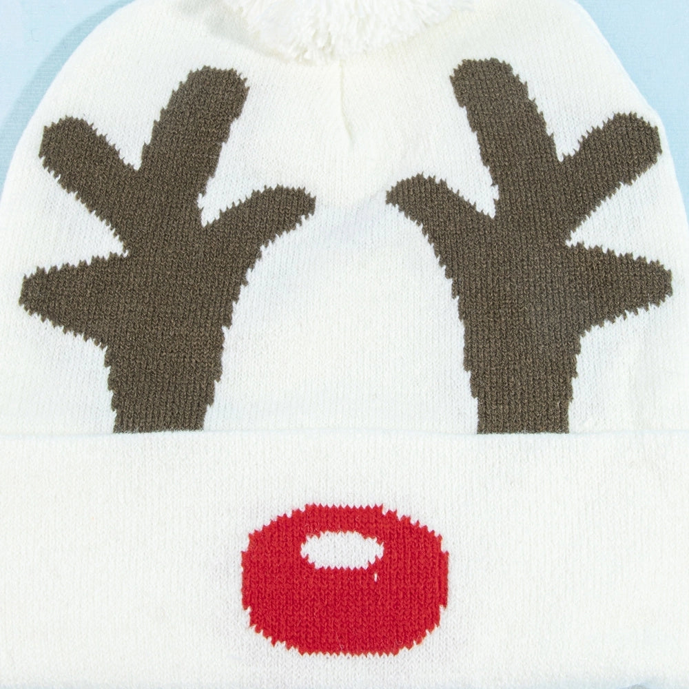 Christmas Reindeer Pom Beanie | White