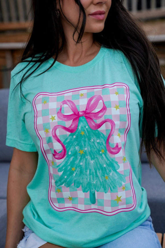 Preppy Christmas Tree Tee | Heather Mint