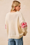 Christmas Cable Knit Sweater Top | Cream/Red