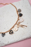 Gold Charm Necklace | Checker Heart Rhinestones