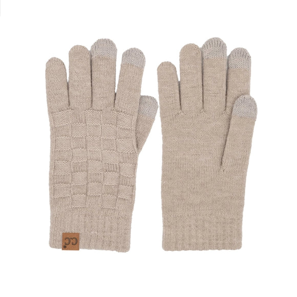 C.C Checkered Knit Smart Touch Gloves | Beige