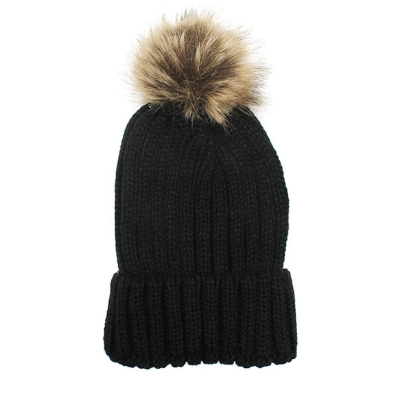 Knit Pom Beanie | Black