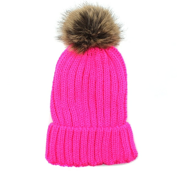 Knit Pom Beanie | Hot Pink