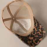 Leopard Distressed Mesh Baseball Cap | Beige