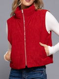 Corduroy Inner Faux Fut Puffer Vest | Chili Red