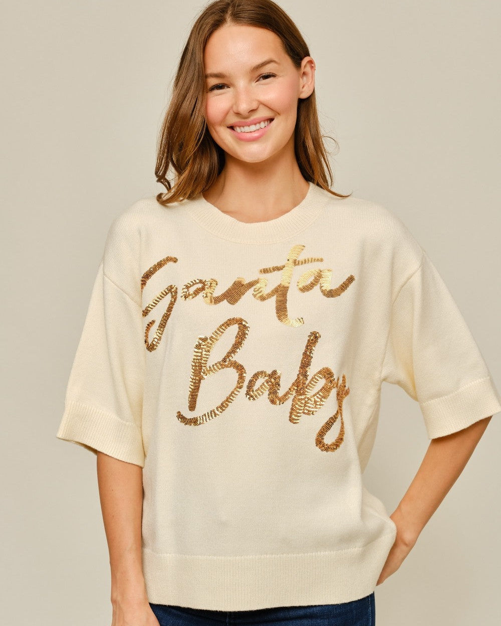 Santa Baby Sequin Top | Cream
