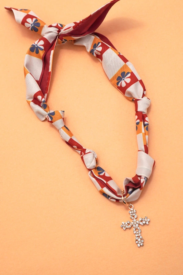Handmade Scarf Necklace | Wine/Cross