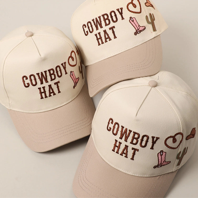 Cowboy Hat Embroidered Trucker Cap | Beige