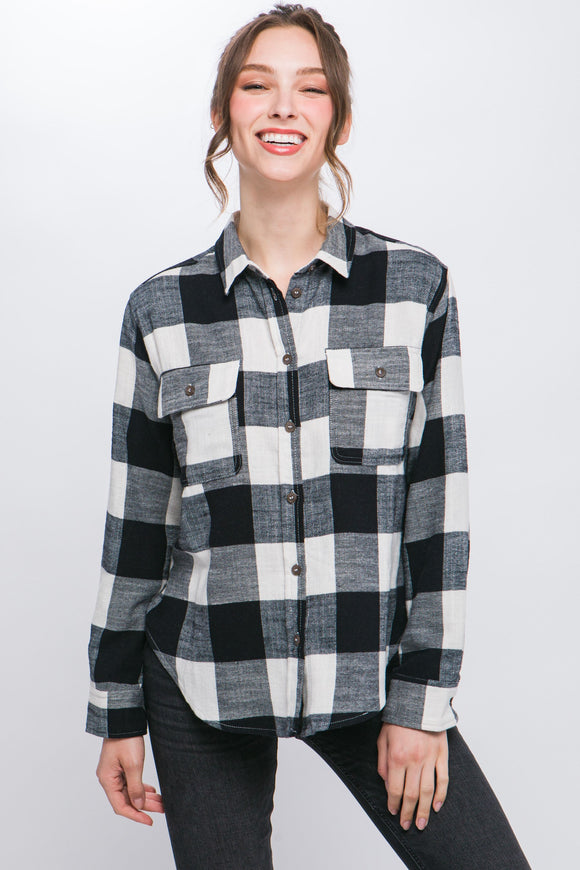 Plaid Flannel Top | Black