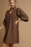 Floral Jacquard Lace Dress | Brown
