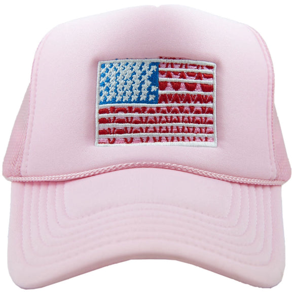 American Flag Foam Trucker Cap | Light Pink