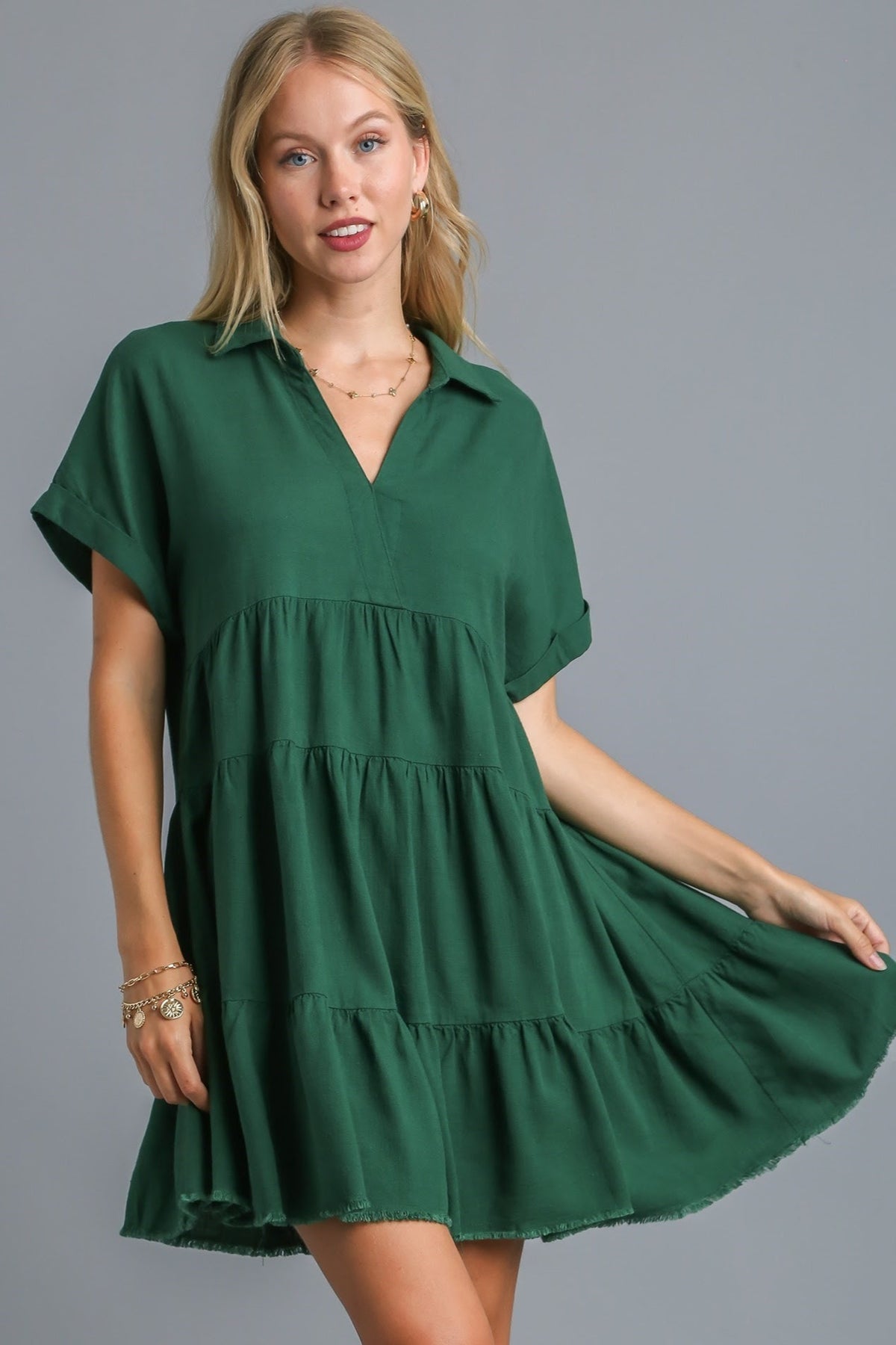 Linen Tiered Dress | Hunter Green